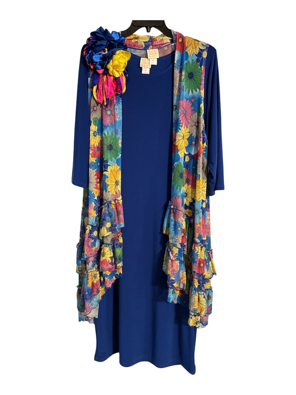 Zadie B’s Blue Floral-Trim Women's Dress & Overlay Jacket 3X